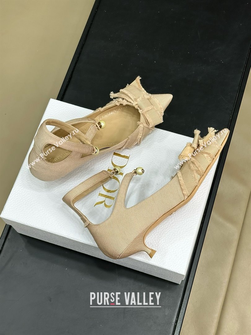 Dior Heel 4cm Adiorable Pumps in NUDE Fringed Grosgrain with Bow and Pearl 2024 (MODENG-240424-21)