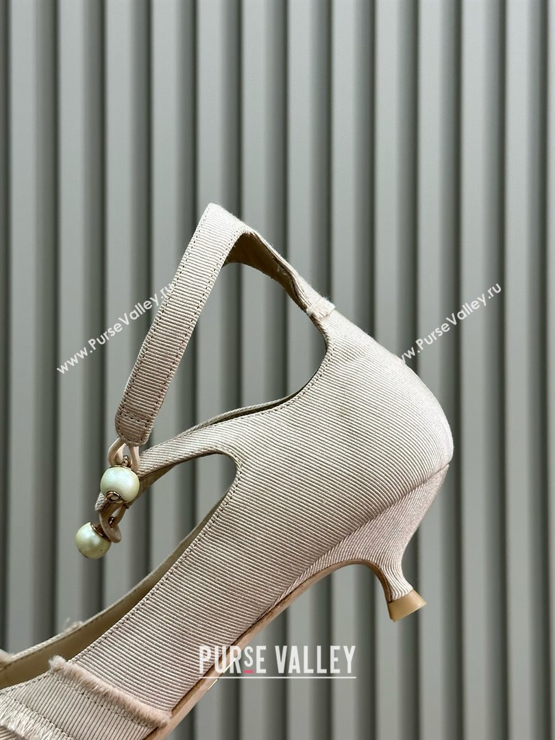 Dior Heel 4cm Adiorable Pumps in NUDE Fringed Grosgrain with Bow and Pearl 2024 (MODENG-240424-21)