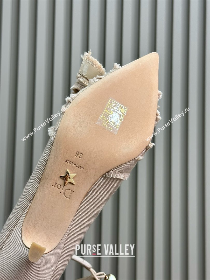 Dior Heel 4cm Adiorable Pumps in NUDE Fringed Grosgrain with Bow and Pearl 2024 (MODENG-240424-21)