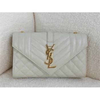 saint laurent envelope small in quilted grain de poudre embossed leather BLANC VINTAGE 2024(original quality) (bige-240426-15)