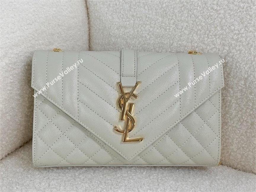 saint laurent envelope small in quilted grain de poudre embossed leather BLANC VINTAGE 2024(original quality) (bige-240426-15)