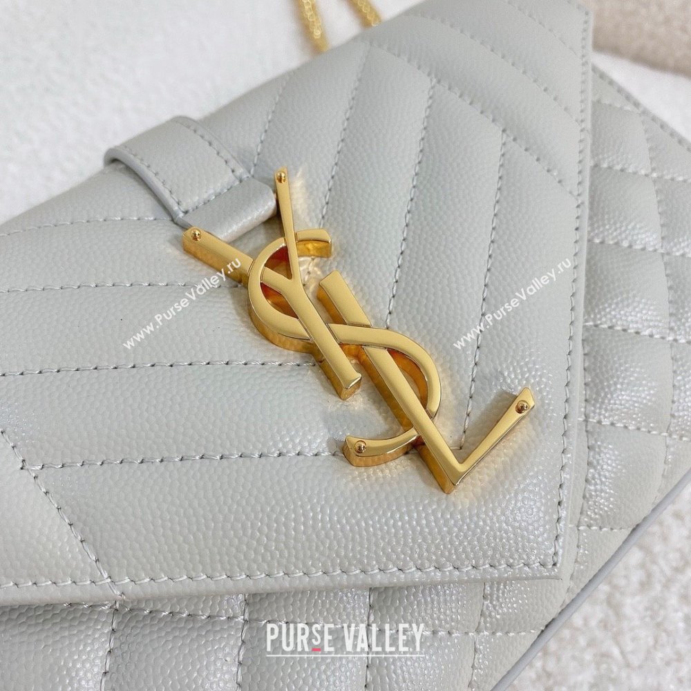 saint laurent envelope small in quilted grain de poudre embossed leather BLANC VINTAGE 2024(original quality) (bige-240426-15)