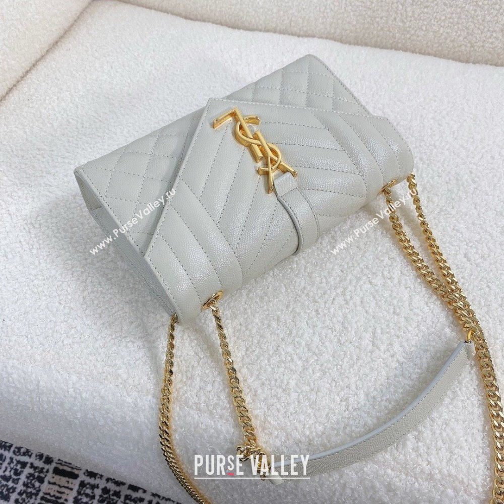 saint laurent envelope small in quilted grain de poudre embossed leather BLANC VINTAGE 2024(original quality) (bige-240426-15)