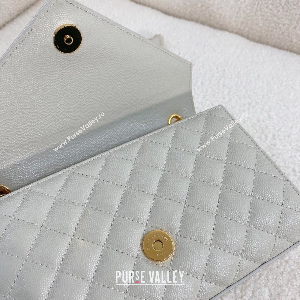 saint laurent envelope small in quilted grain de poudre embossed leather BLANC VINTAGE 2024(original quality) (bige-240426-15)