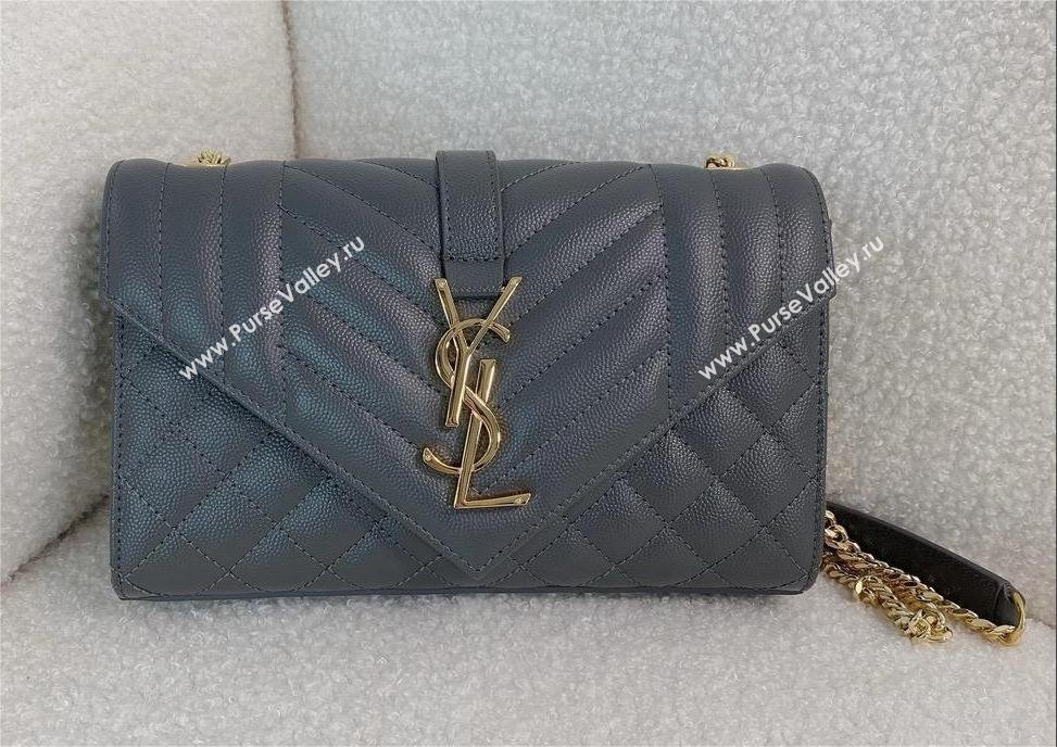 saint laurent envelope small in quilted grain de poudre embossed leather gray 2024(original quality) (bige-240426-18)