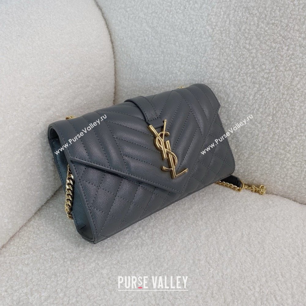 saint laurent envelope small in quilted grain de poudre embossed leather gray 2024(original quality) (bige-240426-18)