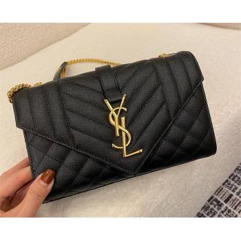 saint laurent envelope small in quilted grain de poudre embossed leather black 2024(original quality) (bige-240426-19)