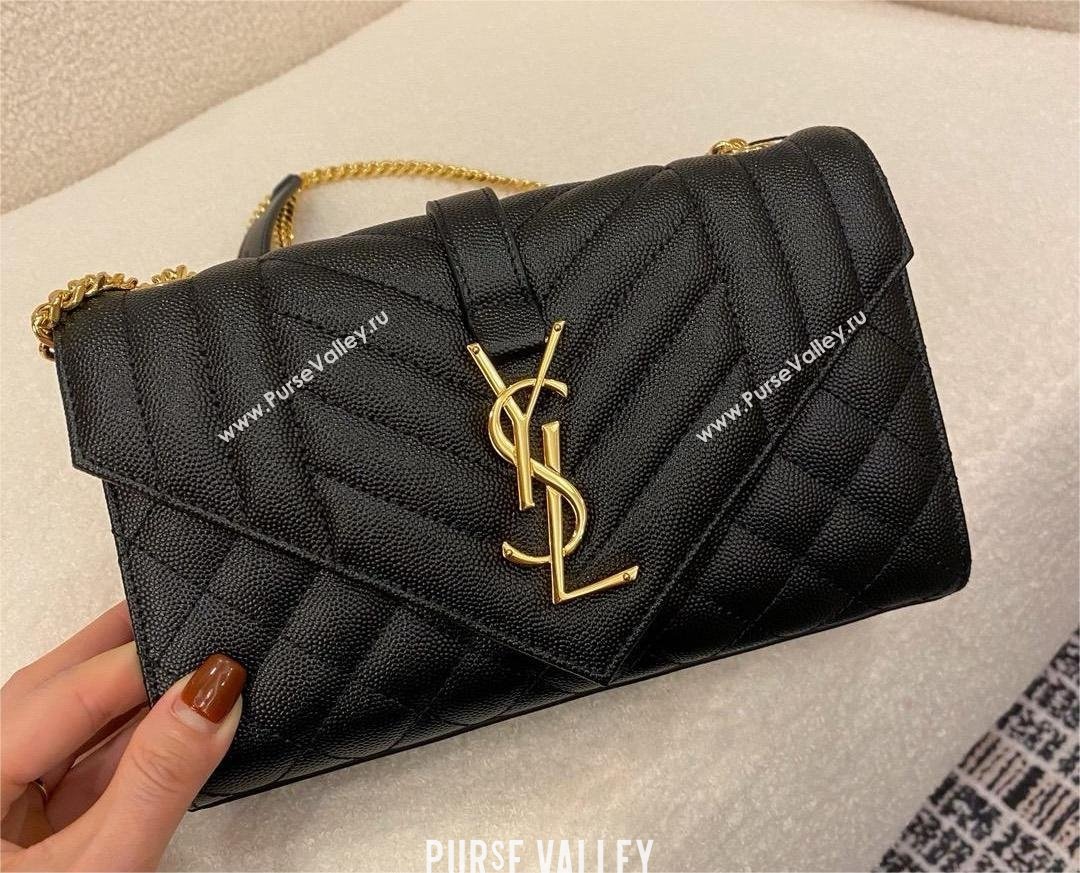 saint laurent envelope small in quilted grain de poudre embossed leather black 2024(original quality) (bige-240426-19)