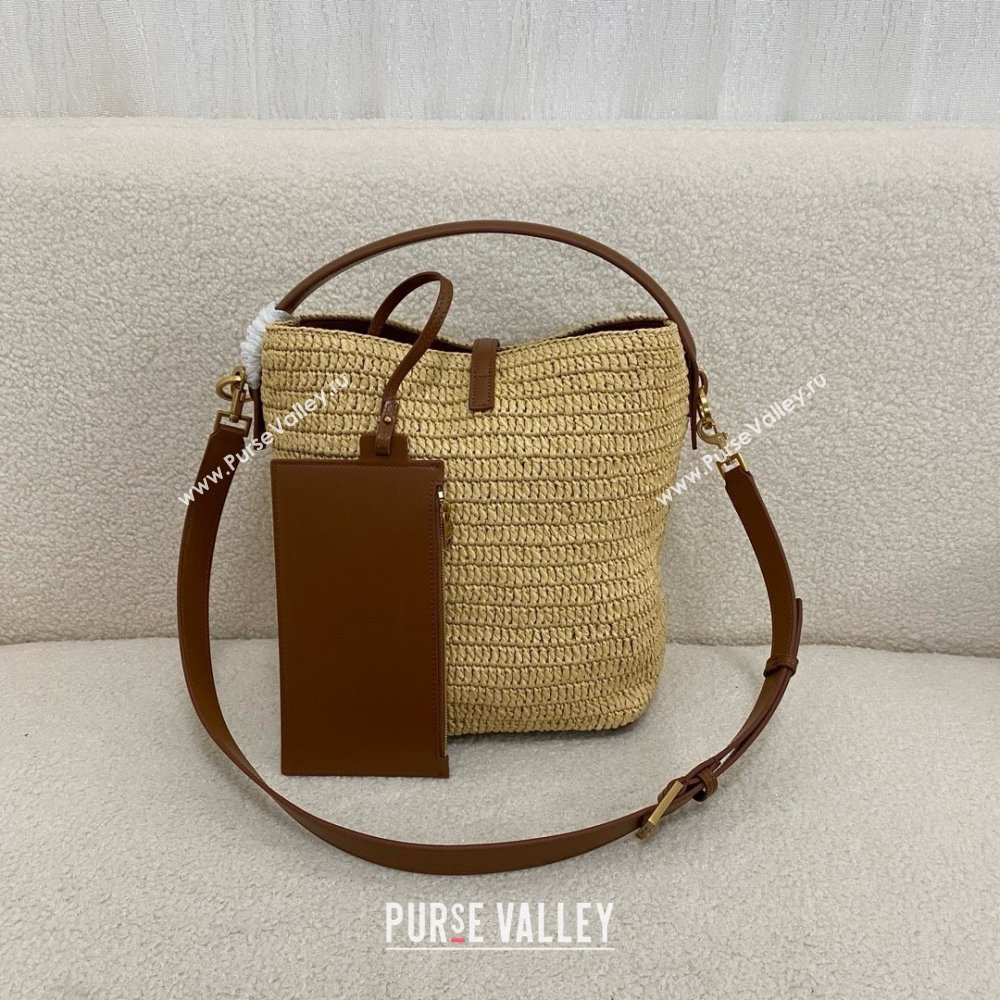 Saint Laurent le 37 in woven raffia and vegetable-tanned leather NATUREL AND BRICK 2024 (bige-240426-03)