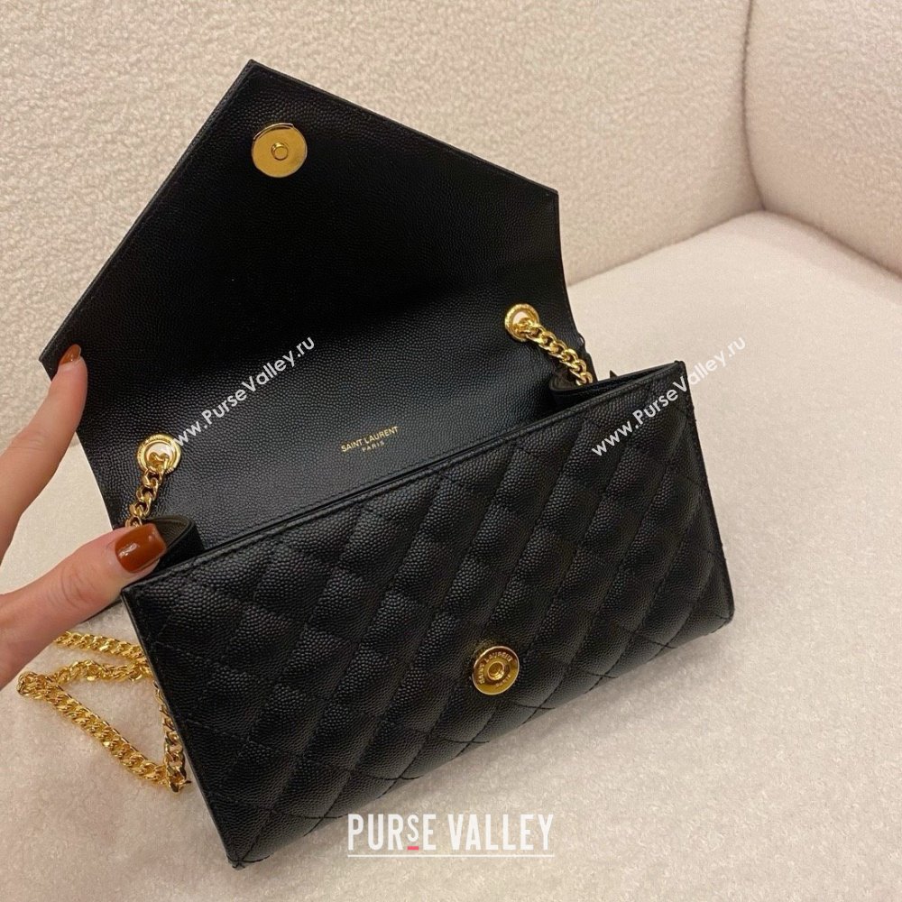 saint laurent envelope small in quilted grain de poudre embossed leather black 2024(original quality) (bige-240426-19)