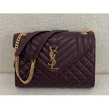 saint laurent envelope medium in quilted grain de poudre embossed leather BURGUNDY 2024(original quality) (bige-240426-20)