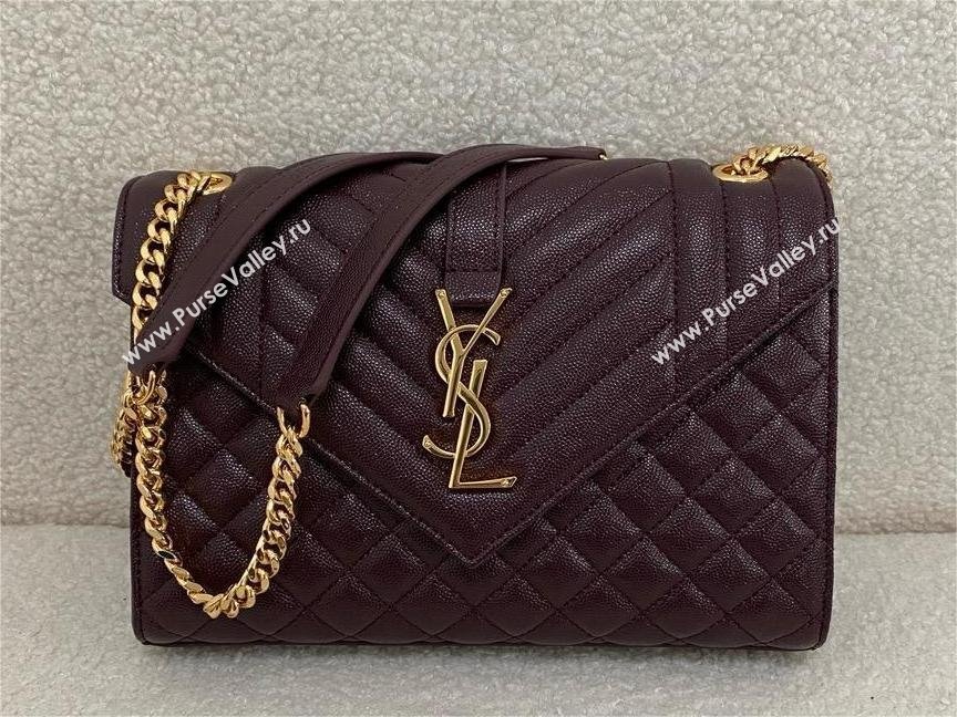 saint laurent envelope medium in quilted grain de poudre embossed leather BURGUNDY 2024(original quality) (bige-240426-20)