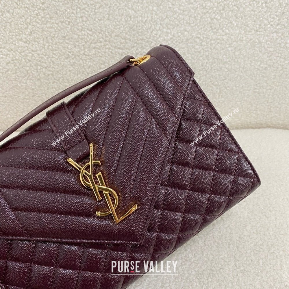 saint laurent envelope medium in quilted grain de poudre embossed leather BURGUNDY 2024(original quality) (bige-240426-20)