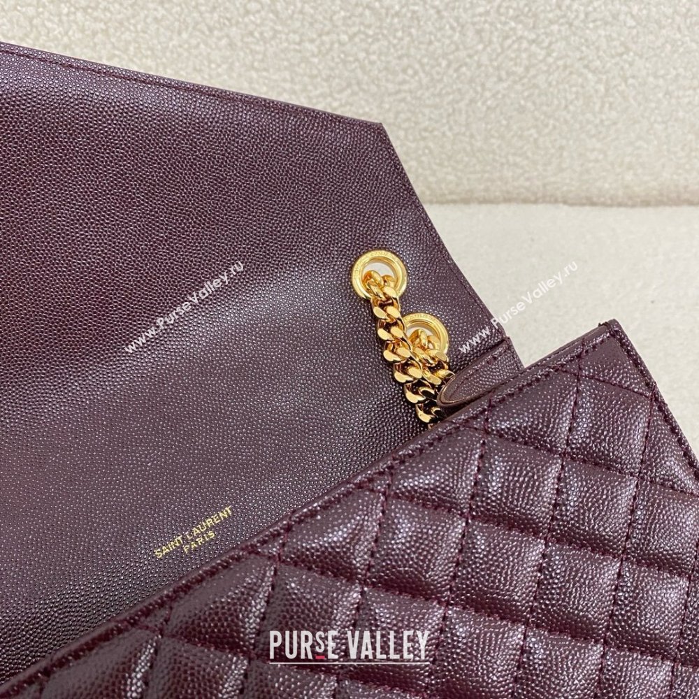 saint laurent envelope medium in quilted grain de poudre embossed leather BURGUNDY 2024(original quality) (bige-240426-20)