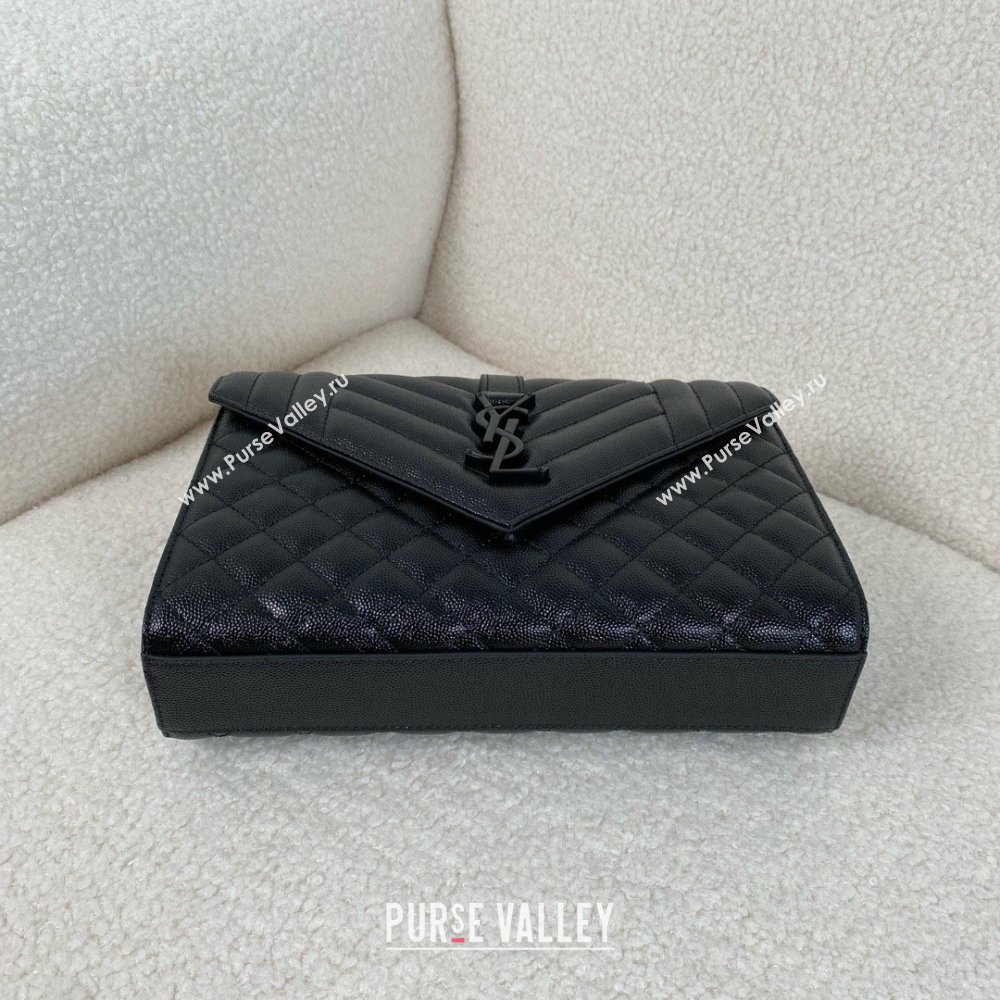 saint laurent envelope medium in quilted grain de poudre embossed leather SO BLACK 2024(original quality) (bige-240426-21)