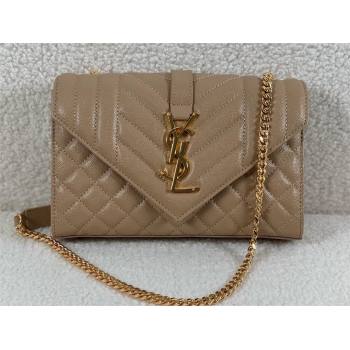 saint laurent envelope small in quilted grain de poudre embossed leather DARK BEIGE 2024 (original quality) (bige-240426-17)