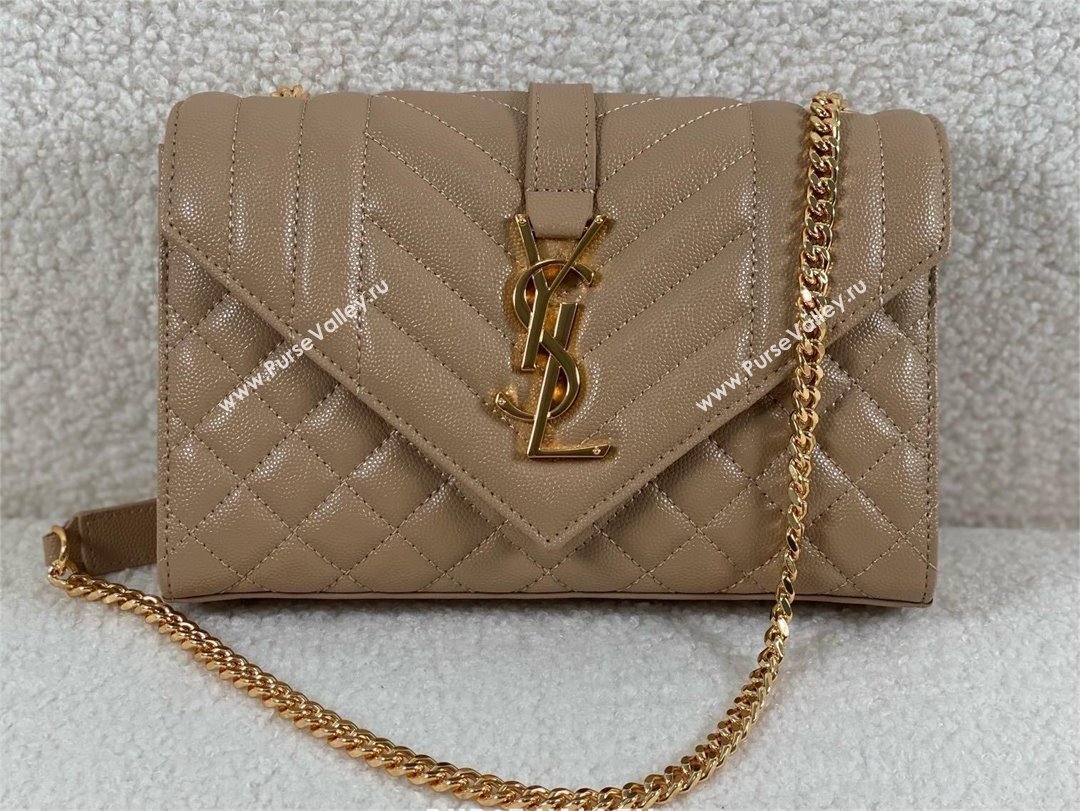 saint laurent envelope small in quilted grain de poudre embossed leather DARK BEIGE 2024 (original quality) (bige-240426-17)