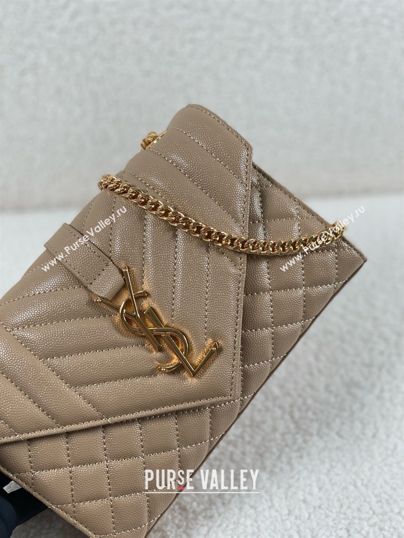 saint laurent envelope small in quilted grain de poudre embossed leather DARK BEIGE 2024 (original quality) (bige-240426-17)