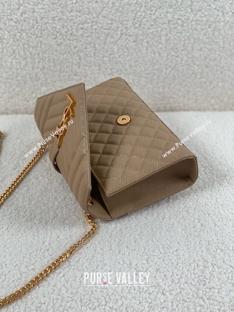 saint laurent envelope small in quilted grain de poudre embossed leather DARK BEIGE 2024 (original quality) (bige-240426-17)