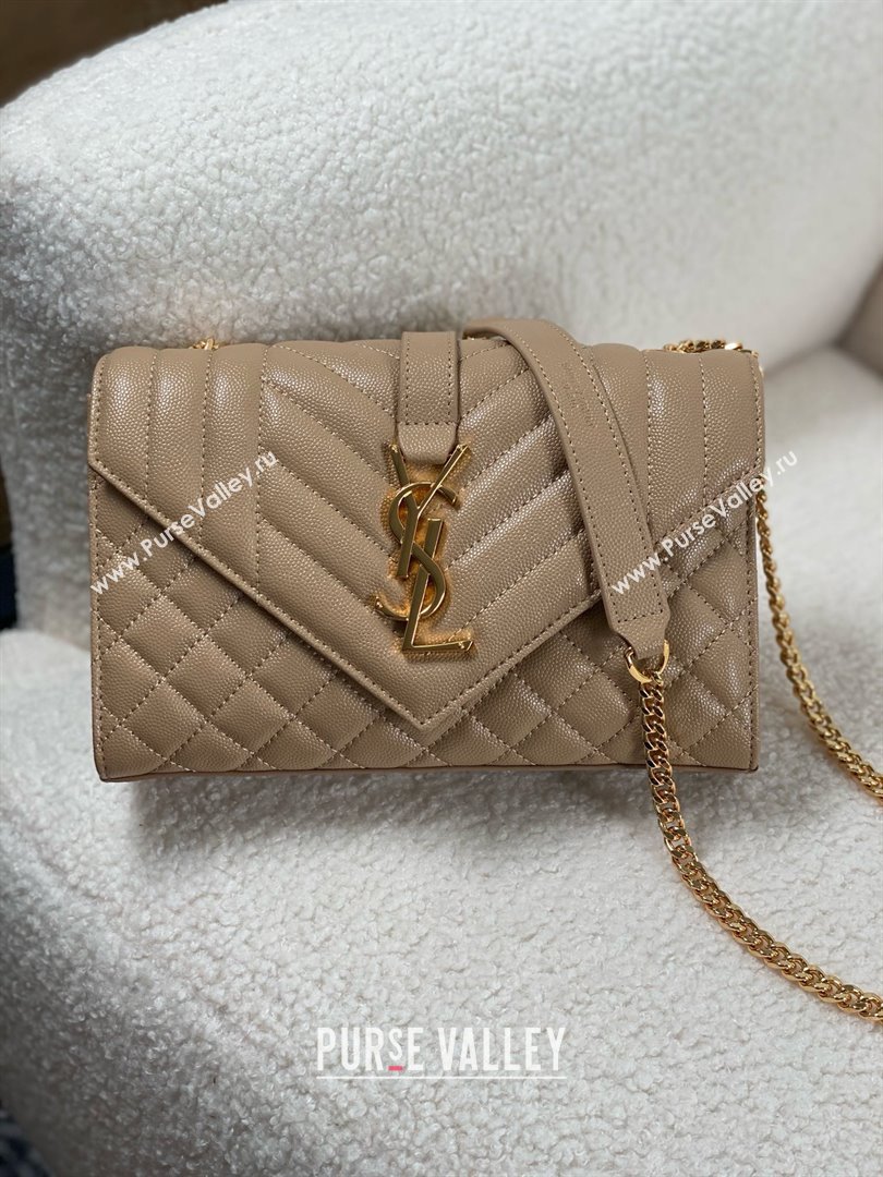 saint laurent envelope small in quilted grain de poudre embossed leather DARK BEIGE 2024 (original quality) (bige-240426-17)