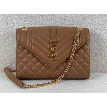 saint laurent envelope medium in quilted grain de poudre embossed leather CARAMEL 2024(original quality) (bige-240426-22)