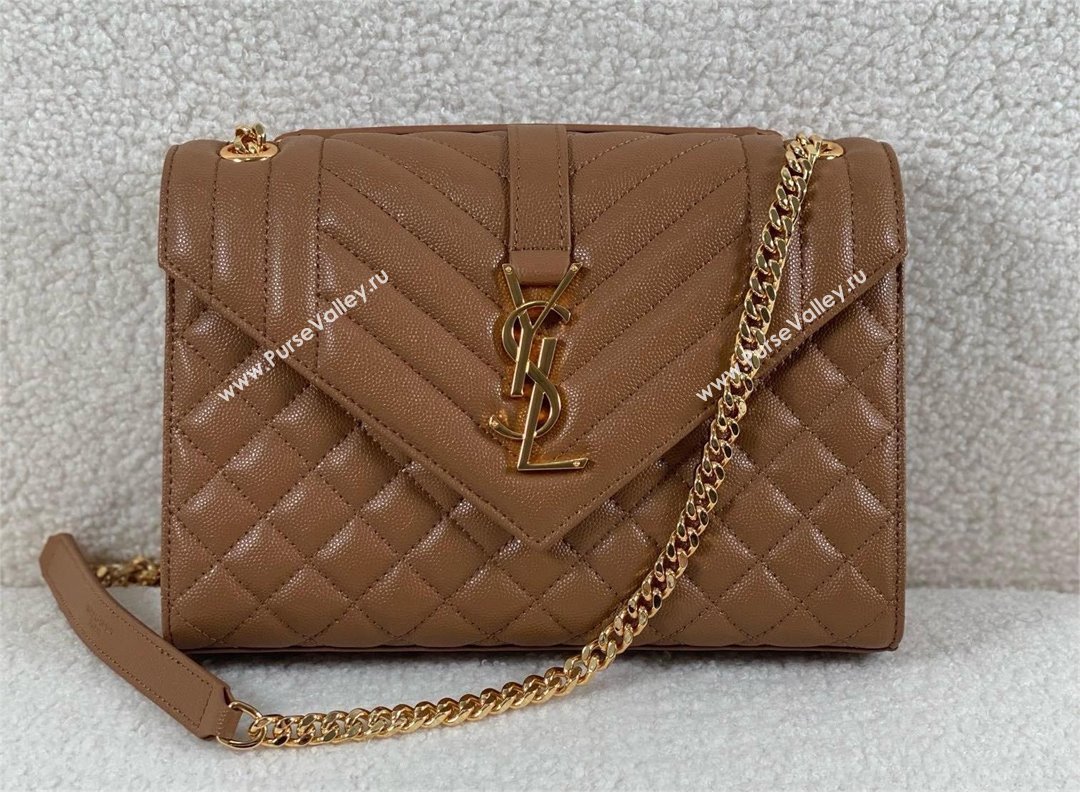 saint laurent envelope medium in quilted grain de poudre embossed leather CARAMEL 2024(original quality) (bige-240426-22)