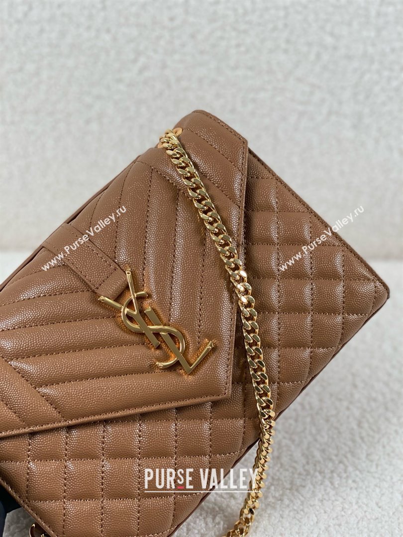 saint laurent envelope medium in quilted grain de poudre embossed leather CARAMEL 2024(original quality) (bige-240426-22)