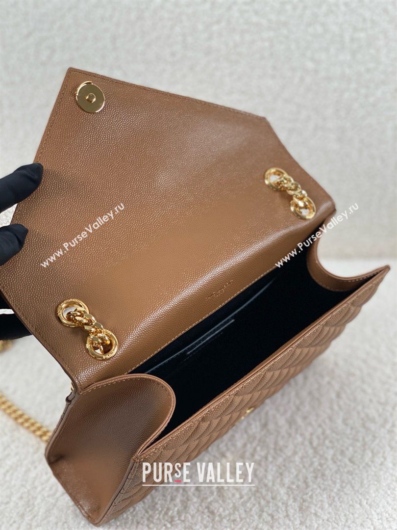 saint laurent envelope medium in quilted grain de poudre embossed leather CARAMEL 2024(original quality) (bige-240426-22)