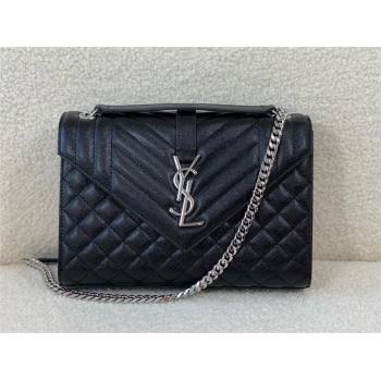 saint laurent envelope medium in quilted grain de poudre embossed leather BLACK/SILVER 2024(original quality) (bige-240426-23)