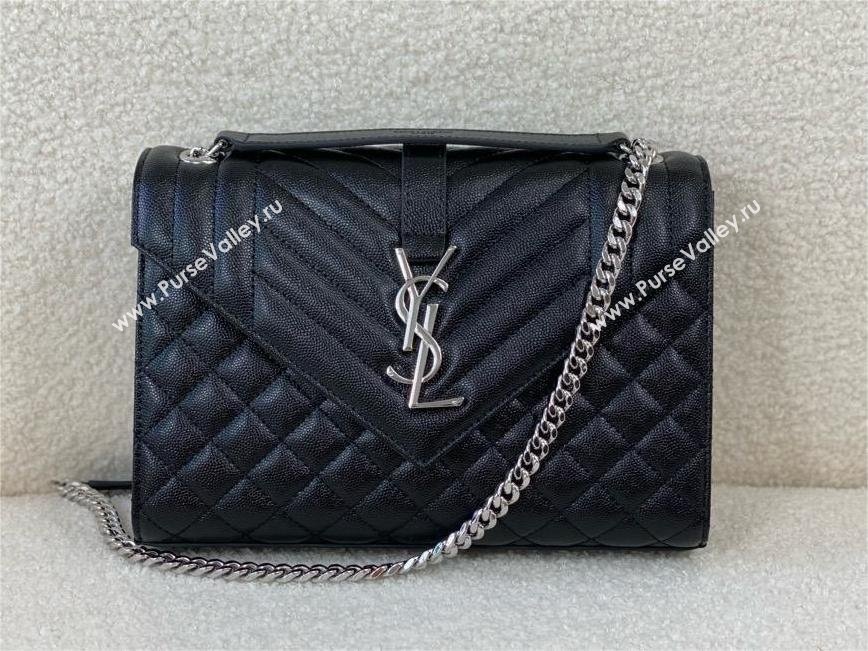 saint laurent envelope medium in quilted grain de poudre embossed leather BLACK/SILVER 2024(original quality) (bige-240426-23)