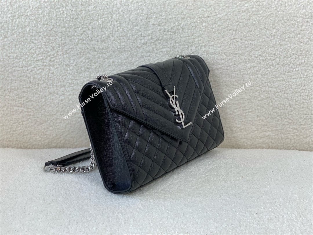 saint laurent envelope medium in quilted grain de poudre embossed leather BLACK/SILVER 2024(original quality) (bige-240426-23)