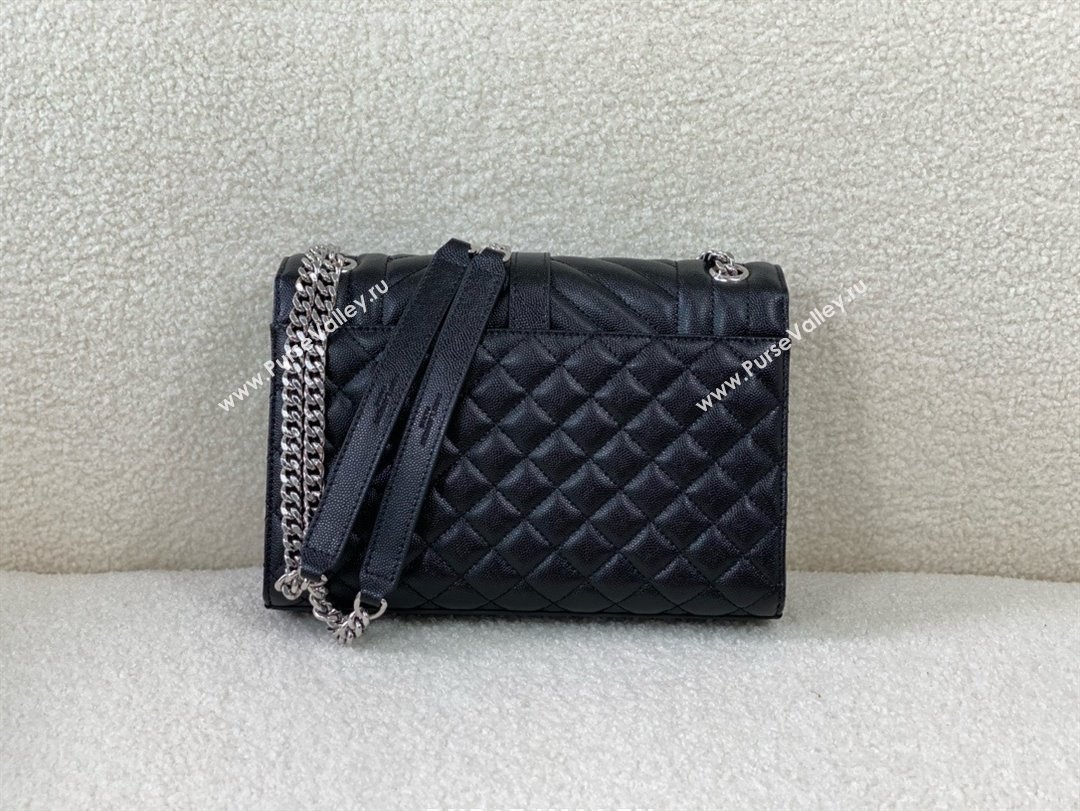 saint laurent envelope medium in quilted grain de poudre embossed leather BLACK/SILVER 2024(original quality) (bige-240426-23)