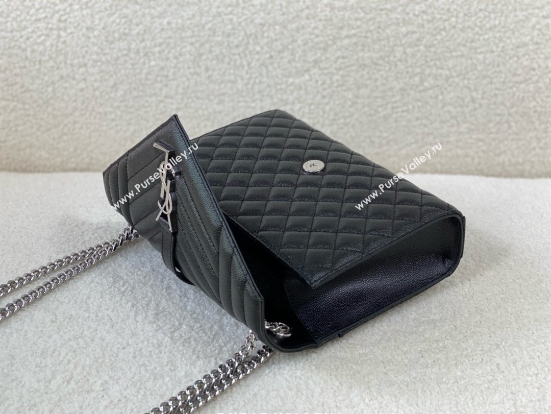 saint laurent envelope medium in quilted grain de poudre embossed leather BLACK/SILVER 2024(original quality) (bige-240426-23)