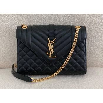 saint laurent envelope medium in quilted grain de poudre embossed leather BLACK/GOLD 2024(original quality) (bige-240426-24)