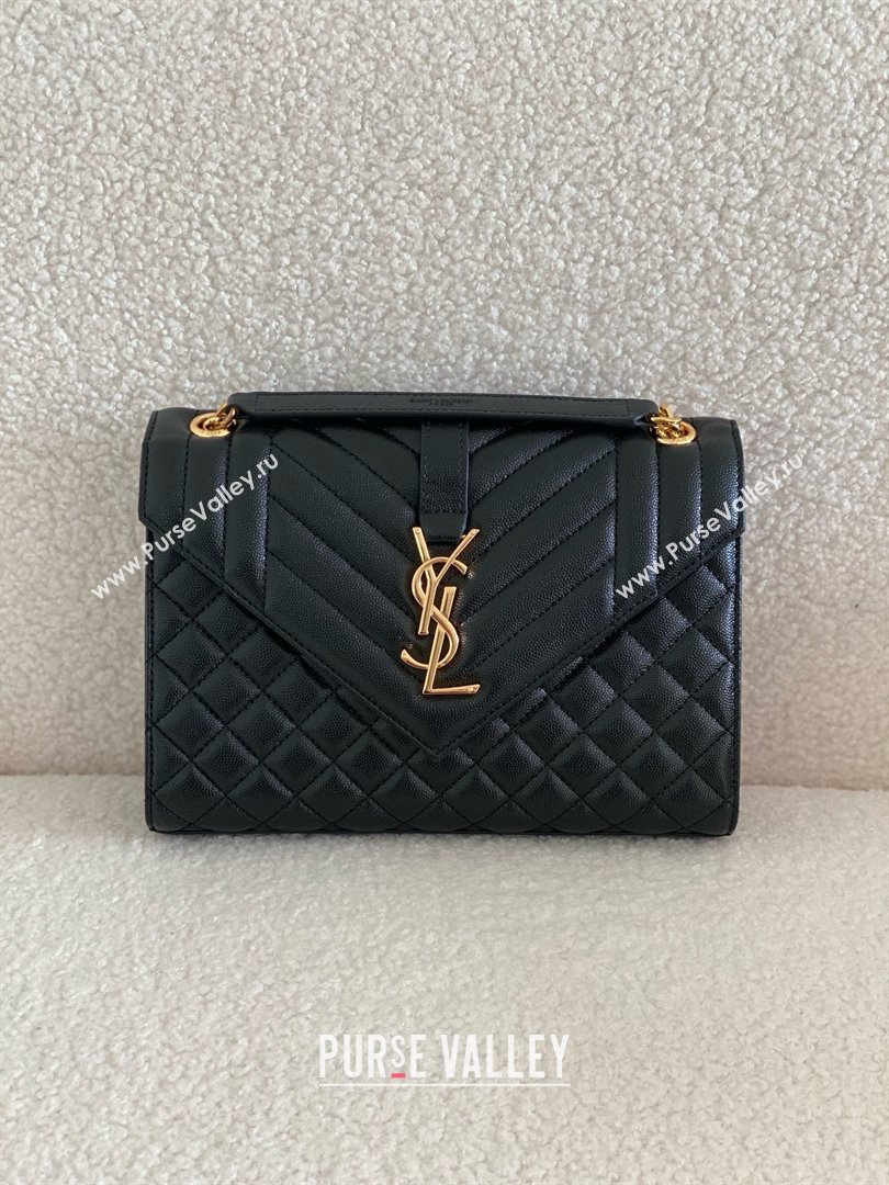 saint laurent envelope medium in quilted grain de poudre embossed leather BLACK/GOLD 2024(original quality) (bige-240426-24)