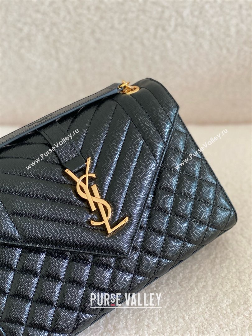 saint laurent envelope medium in quilted grain de poudre embossed leather BLACK/GOLD 2024(original quality) (bige-240426-24)