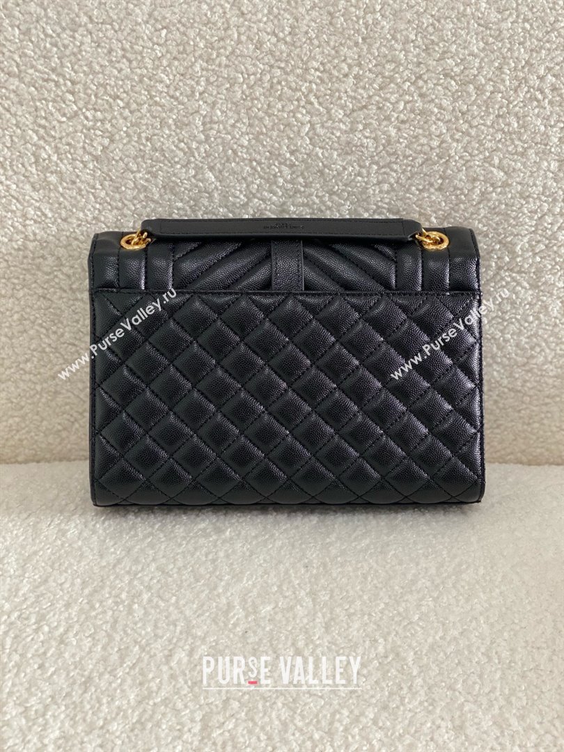 saint laurent envelope medium in quilted grain de poudre embossed leather BLACK/GOLD 2024(original quality) (bige-240426-24)