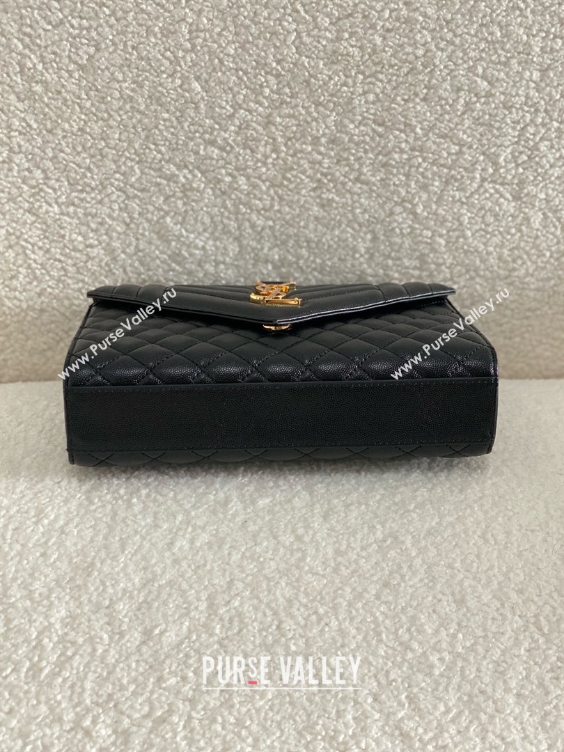 saint laurent envelope medium in quilted grain de poudre embossed leather BLACK/GOLD 2024(original quality) (bige-240426-24)