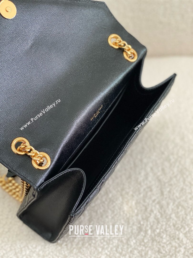 saint laurent envelope medium in quilted grain de poudre embossed leather BLACK/GOLD 2024(original quality) (bige-240426-24)