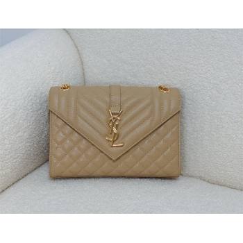 saint laurent envelope medium in quilted grain de poudre embossed leather BEIGE/GOLD 2024(original quality) (bige-240426-25)