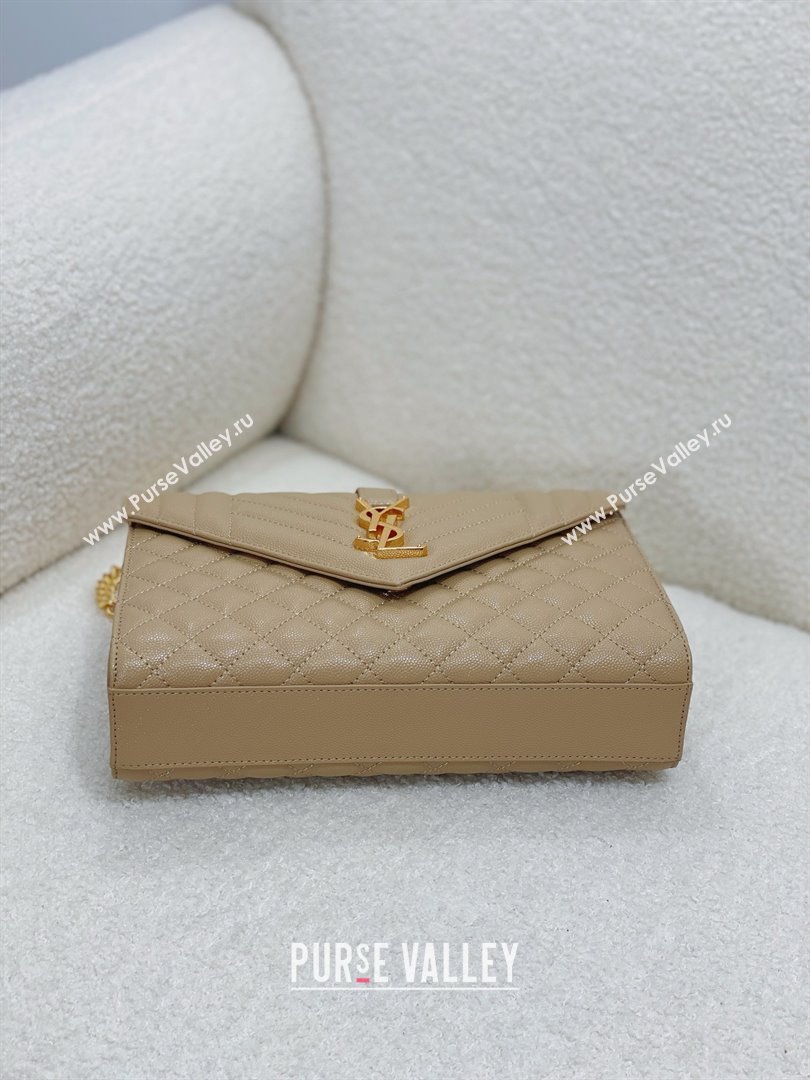 saint laurent envelope medium in quilted grain de poudre embossed leather BEIGE/GOLD 2024(original quality) (bige-240426-25)