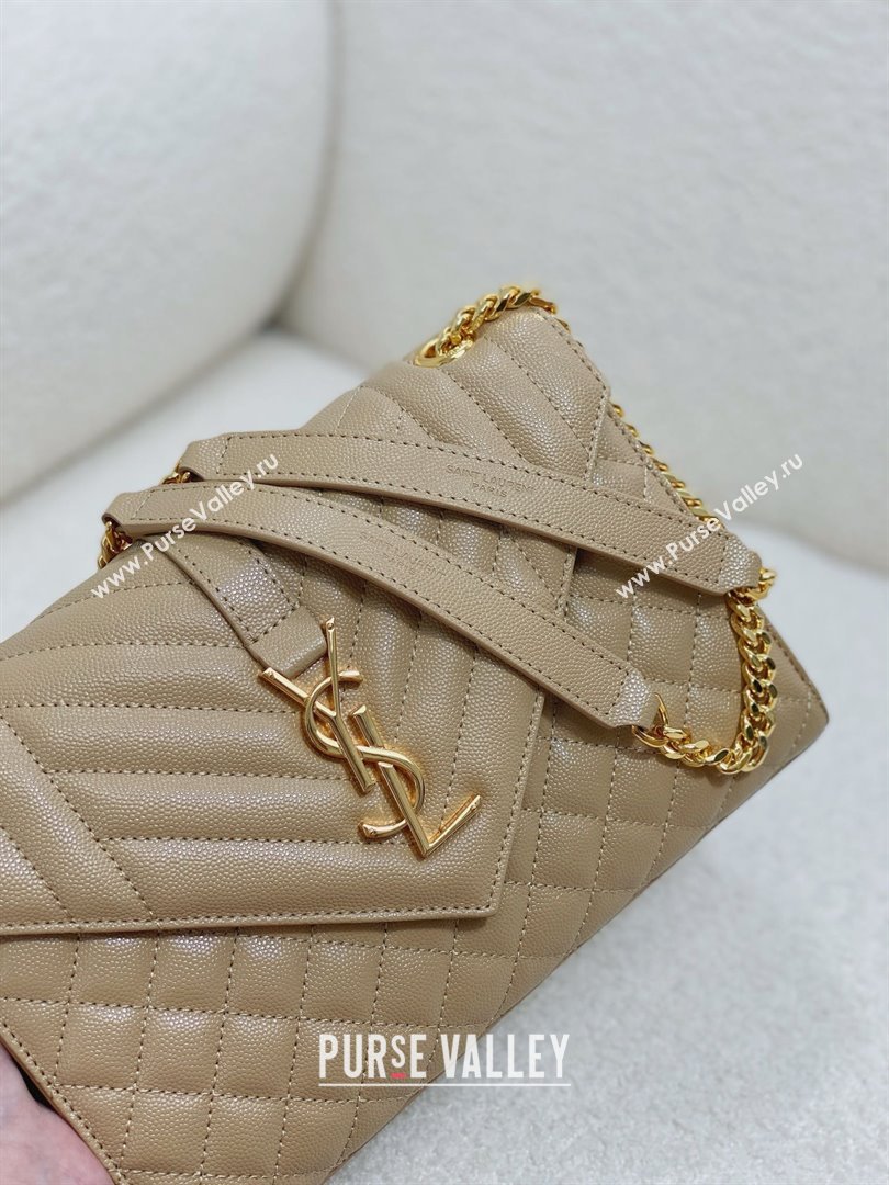 saint laurent envelope medium in quilted grain de poudre embossed leather BEIGE/GOLD 2024(original quality) (bige-240426-25)