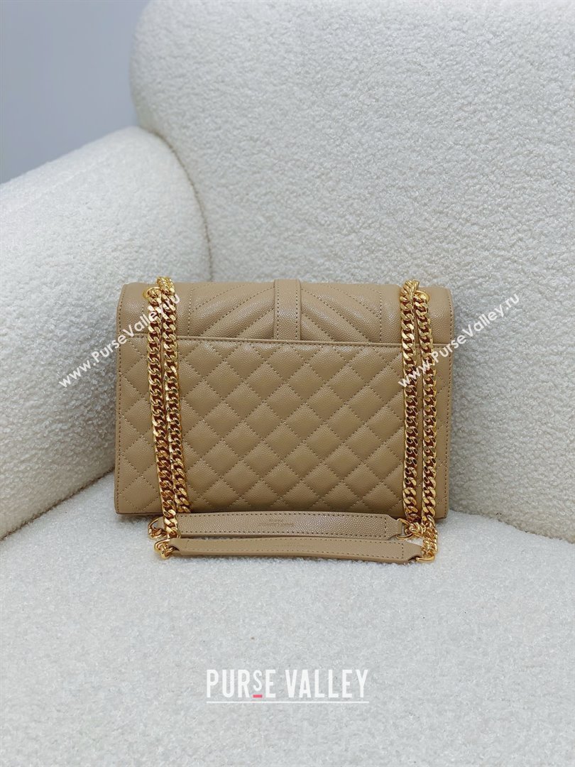 saint laurent envelope medium in quilted grain de poudre embossed leather BEIGE/GOLD 2024(original quality) (bige-240426-25)