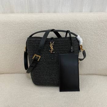 Saint Laurent le 37 in woven raffia and vegetable-tanned leather black 2024 (bige-240426-02)
