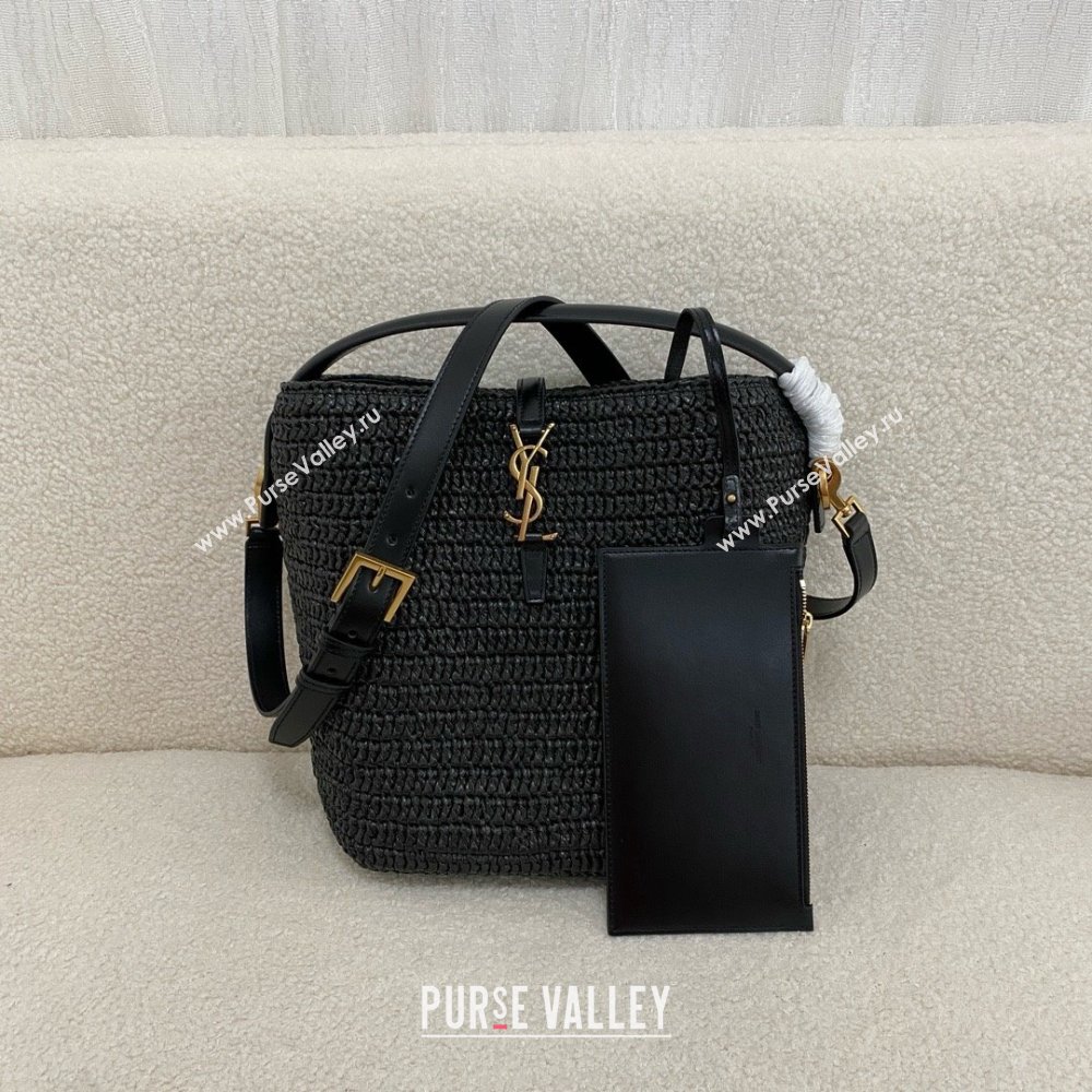 Saint Laurent le 37 in woven raffia and vegetable-tanned leather black 2024 (bige-240426-02)