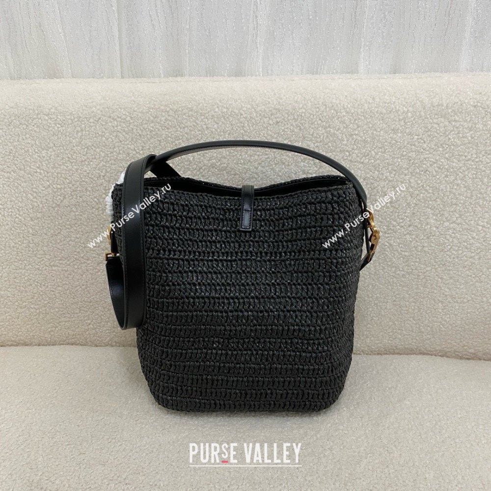 Saint Laurent le 37 in woven raffia and vegetable-tanned leather black 2024 (bige-240426-02)