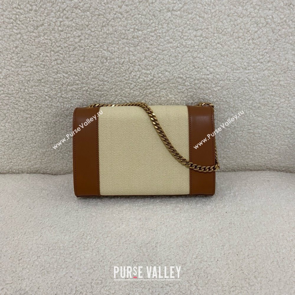 Saint Laurent kate small in canvas and leather NATUREL AND BRICK 2024(original quality) (bige-240426-12)