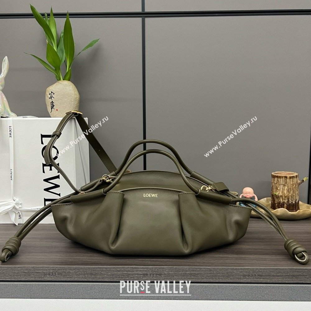 LOEWE Small Paseo bag in shiny nappa calfskin Dark Khaki Green 2024 (yongsheng-240329-06)