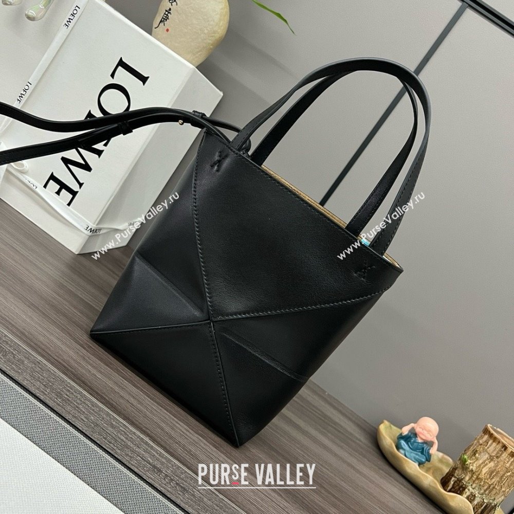 LOEWE Mini Puzzle Fold Tote in shiny calfskin 052322 black 2024 (yongsheng-240329-18)