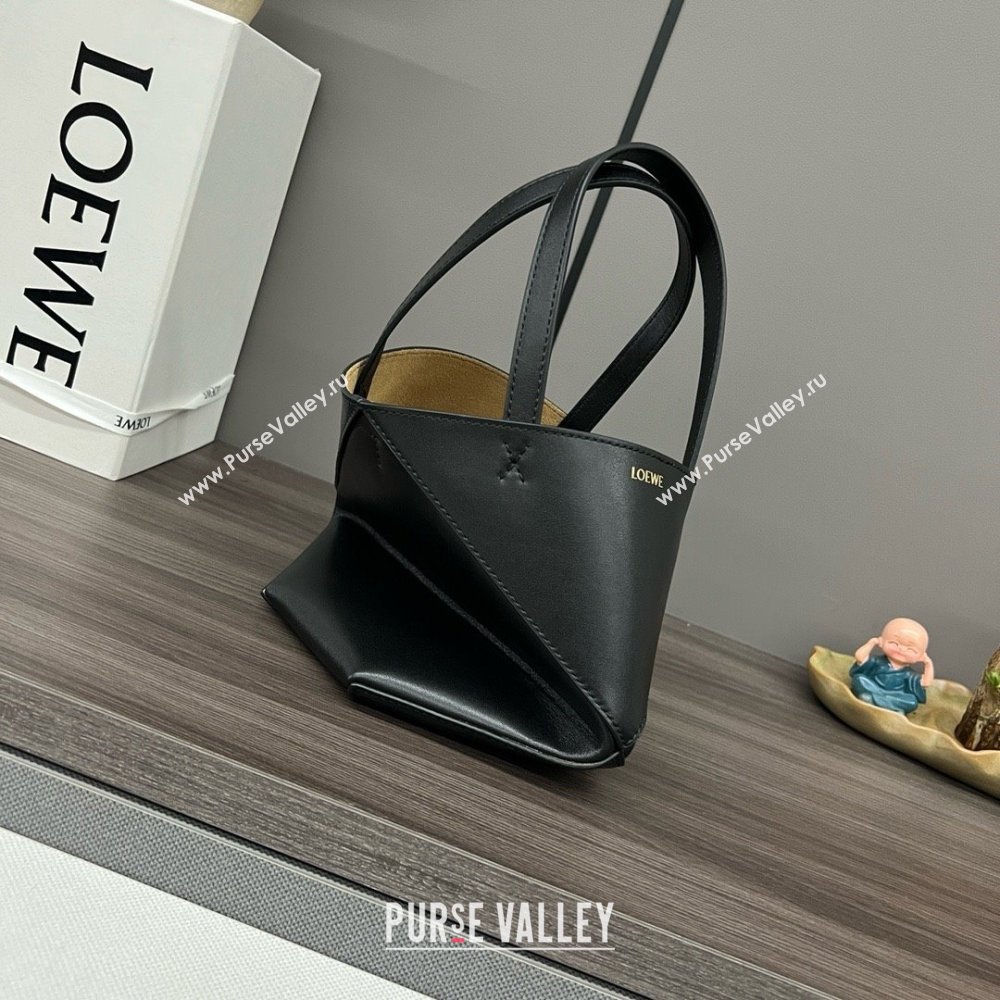 LOEWE Mini Puzzle Fold Tote in shiny calfskin 052322 black 2024 (yongsheng-240329-18)